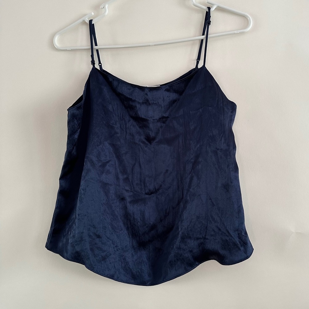 Babaton Navy Blue Satin Cami Top Adjustable Spaghetti Straps Size S